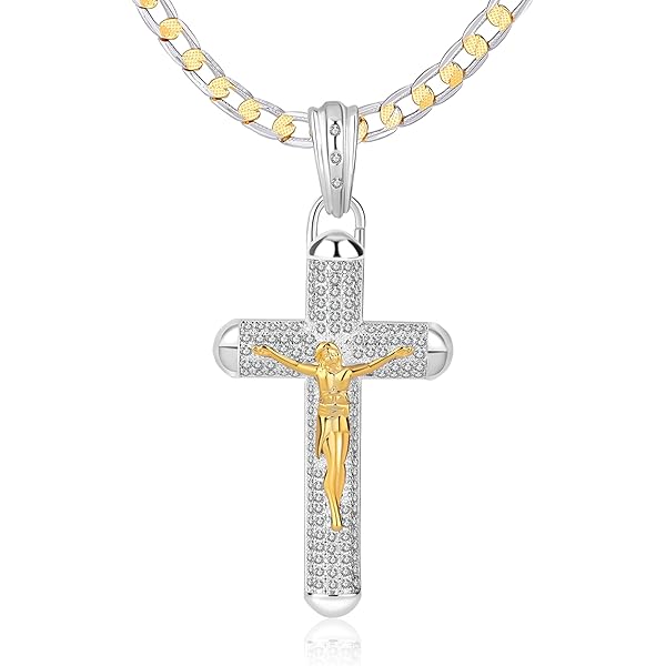 Moca Jewelry Iced Out Christ Jesus Cross Pendant Necklace 18K Gold